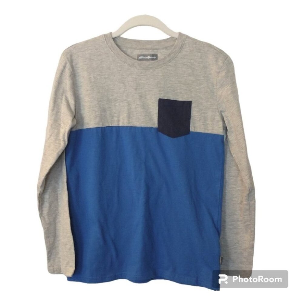 Boy's Eddie Bauer Blue and Gray Colorblock Long Sleeve Shirt Size Large 14/16